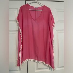Pink Pom-Pom Trim Swim Coverup